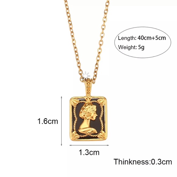 New Queen 18K Gold Black Square Pendant Necklace, nice Necklace, cute Necklace - Picture 7 of 7